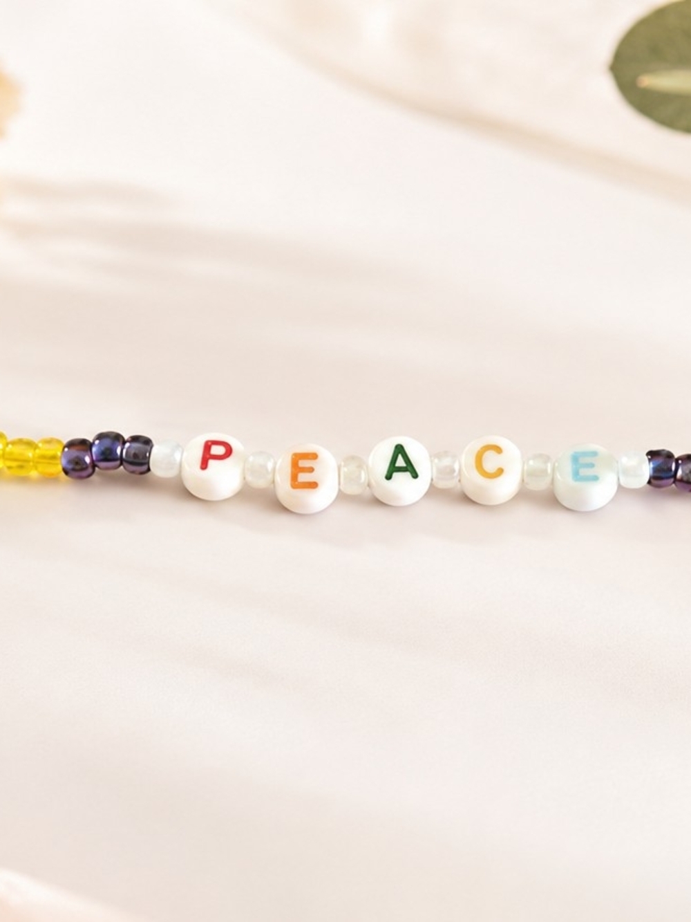 Kids (Adults) 'PEACE' Colorful Beaded Bracelet or Anklet - Multicolor - Picture 2 of 6